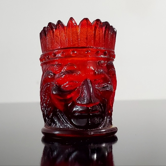 Vntg St. Clair Cadmium Glass Ruby Amberina Indian Head Toothpick Candle Holder - Picture 7 of 16